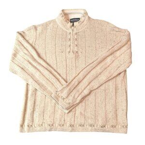 Woolrich Cross Stitch Wool Ramie Sweater Size M Ecru 1/4 Zip Boho Cottagecore